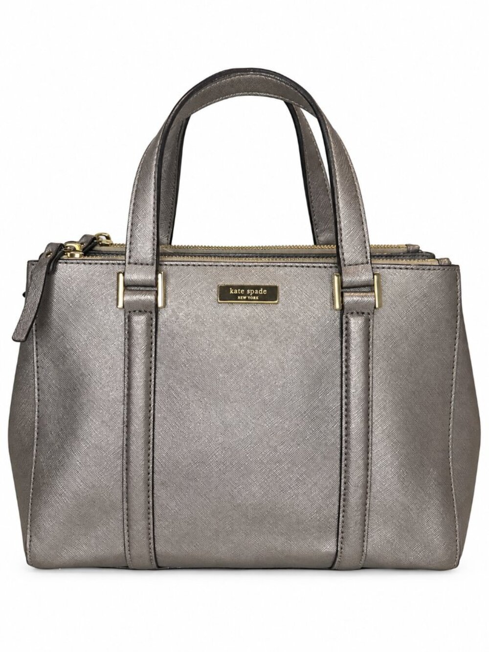 Kate Spade Metallic Grey Satchel bag | W/ detachable & adjustable crossbody stra